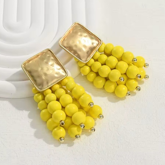 Zara Cascade Beaded Gold and Yellow Beaded Earrings - Picture 1 of 8